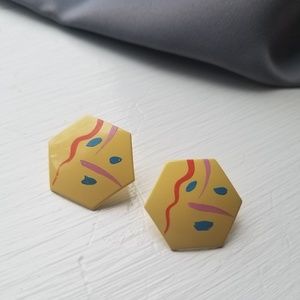Geometric 80s yellow brushstroke earrings